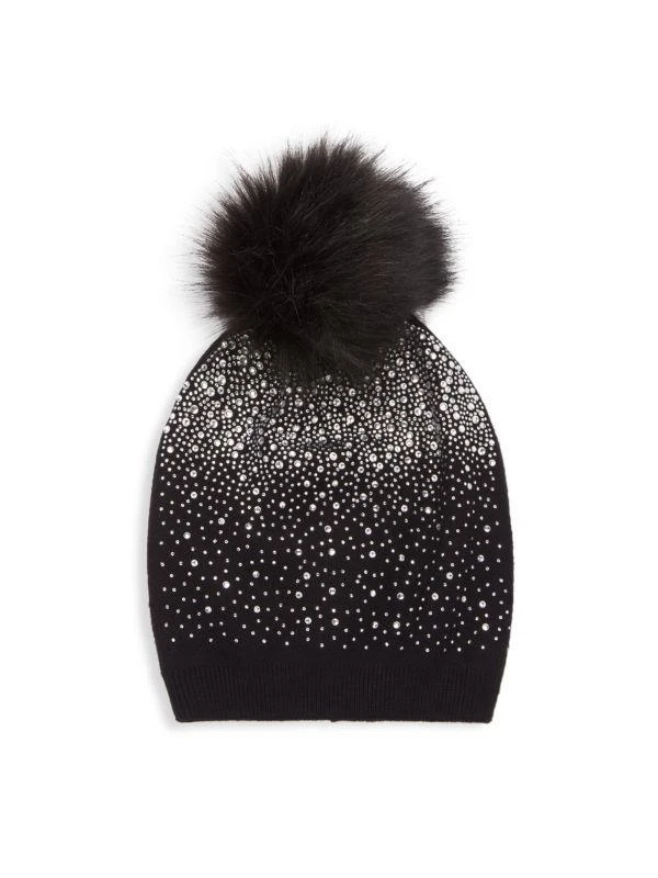 Shop Rhinestone Beanie With Faux Fur Pom on Sale at  display picture 1