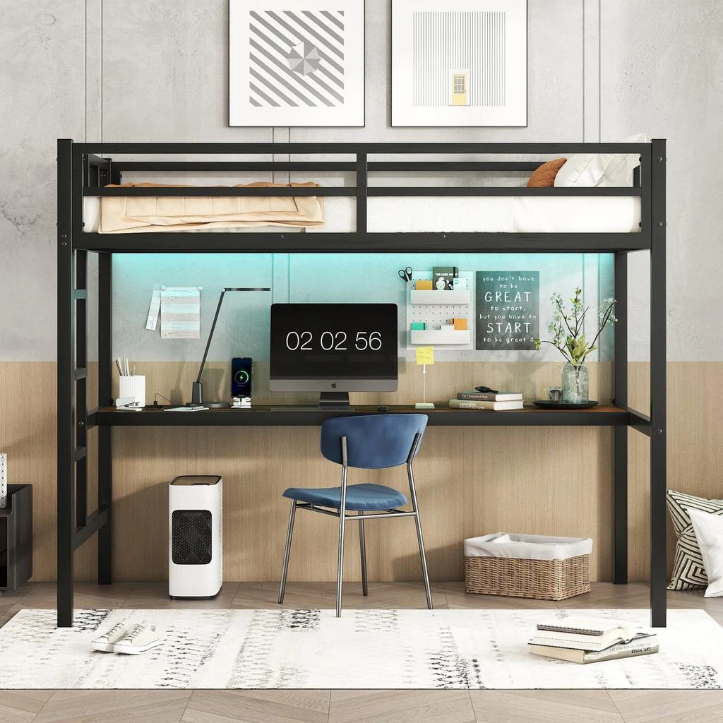 Streamdale Furniture Streamdale Twin XL Loft Bed with Power, LED Lights, and Noise Reduction 2