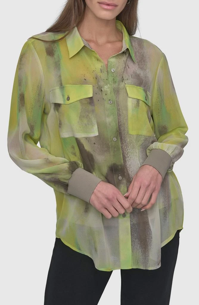 DKNY Abstract Print Chiffon Button-Up Shirt 1