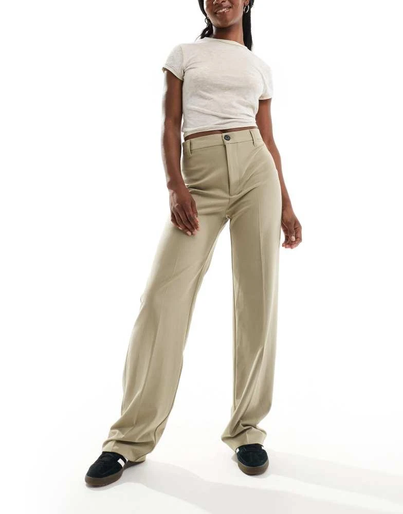 Pull&Bear Pull&Bear high waisted tailored trousers in dark beige 1