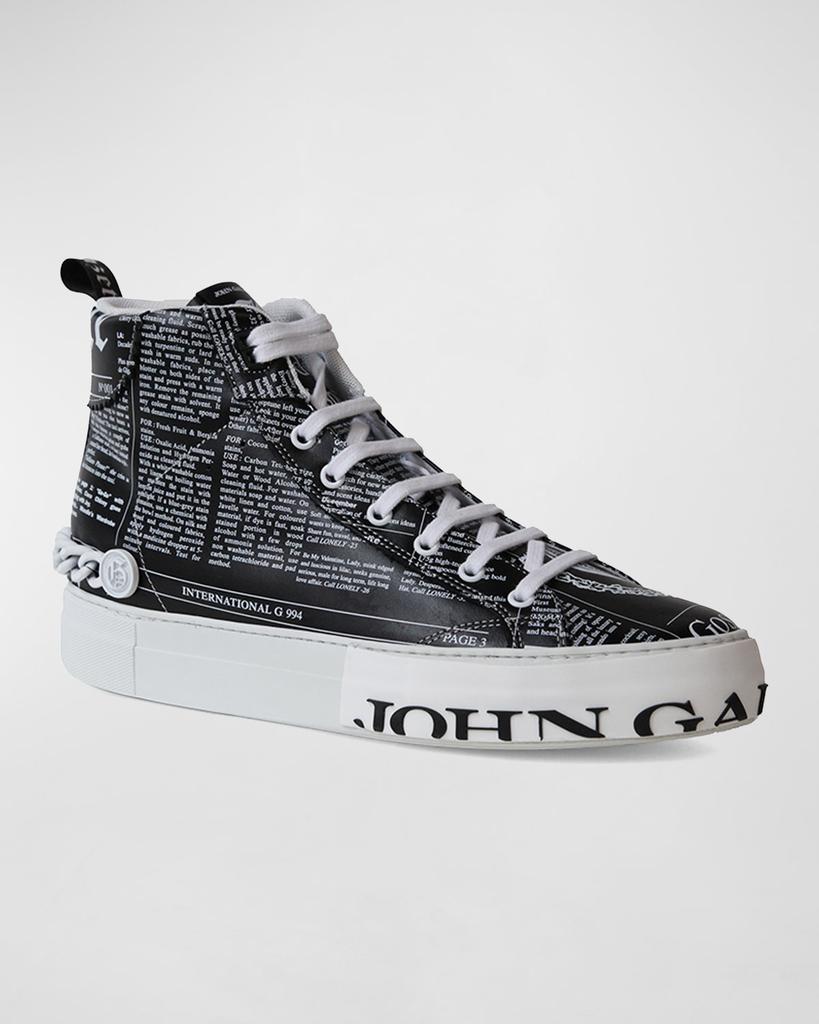 John Galliano Paris Men's Gazette High-Top Leather Chain Sneakers