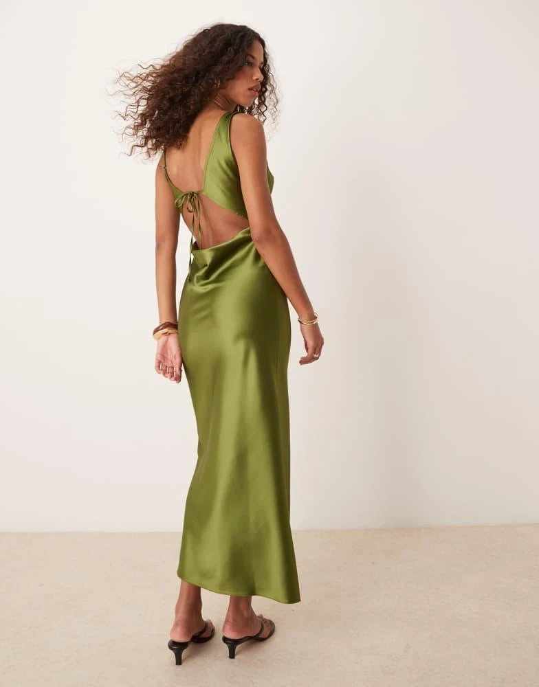 Miss Selfridge Miss Selfridge cowl neck satin midi slip dress in olive green 3