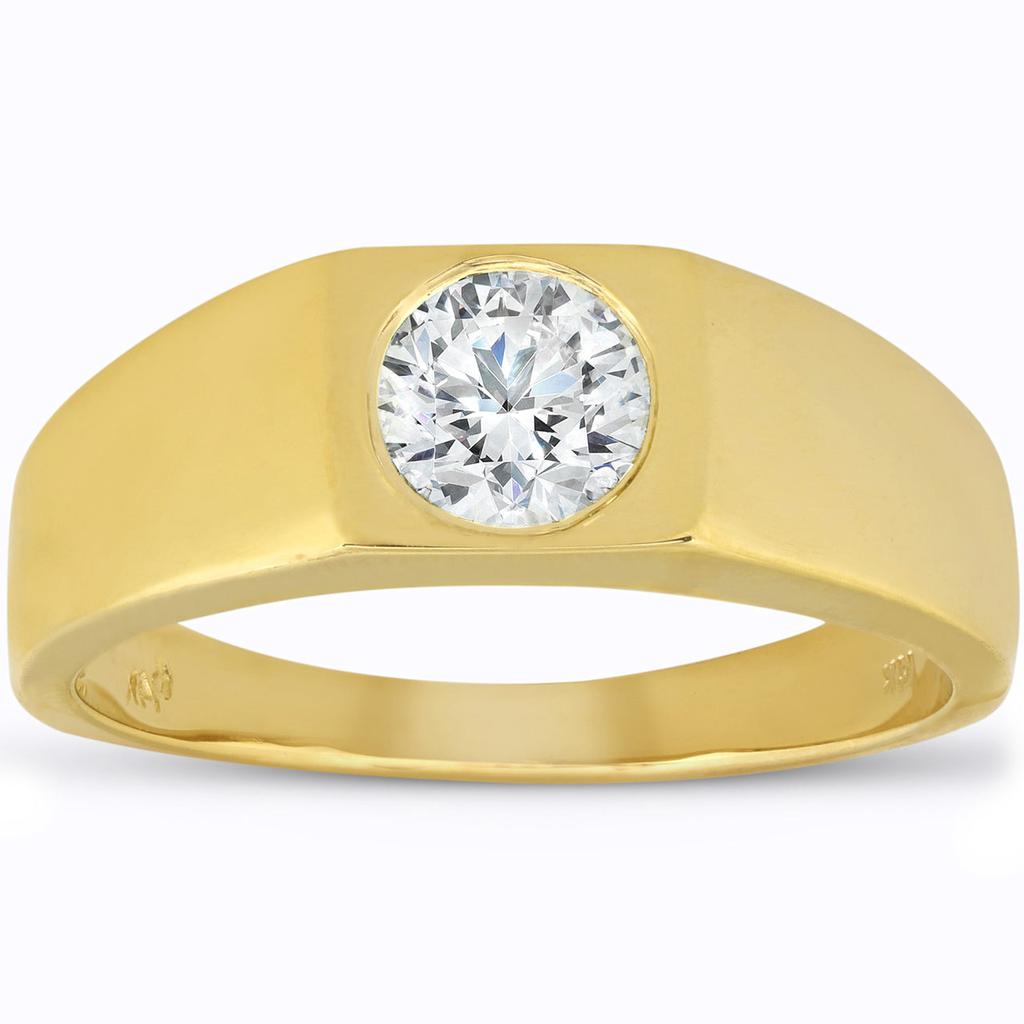 Pompeii3 Mens 1 ct Round Solitaire Diamond Wedding Ring 14k Yellow Gold