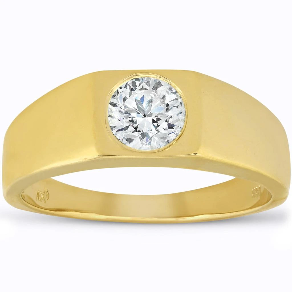 Pompeii3 Mens 1 ct Round Solitaire Diamond Wedding Ring 14k Yellow Gold 1