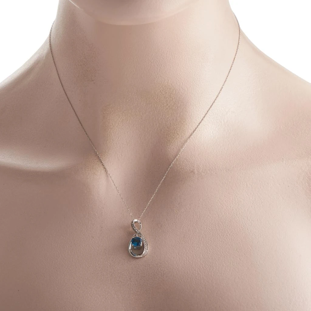 Non Branded 14K White Gold 0.03ct Diamond and Topaz Pendant Necklace PD4-15537WBT 2