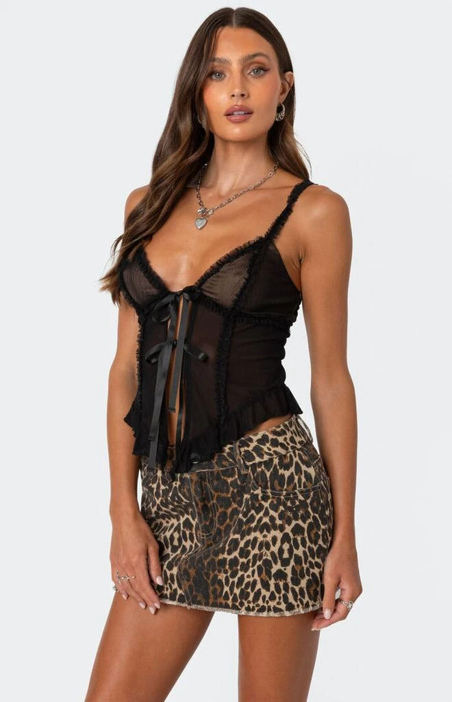 Edikted Ribbon Tie Sheer Mesh Top 3