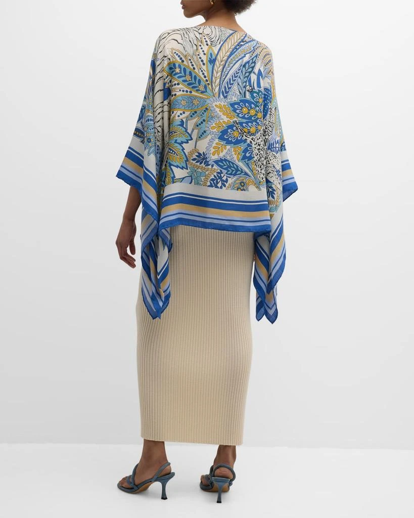 Rani Arabella Amazonia Cobalt Print Cashmere-Blend Poncho 4