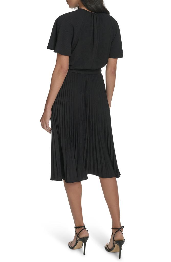 Calvin Klein Aerowash Flutter Sleeve Pleated Dress