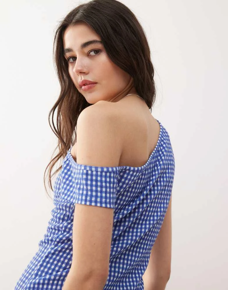 COLLUSION COLLUSION gingham off shoulder mini dress in blue 2