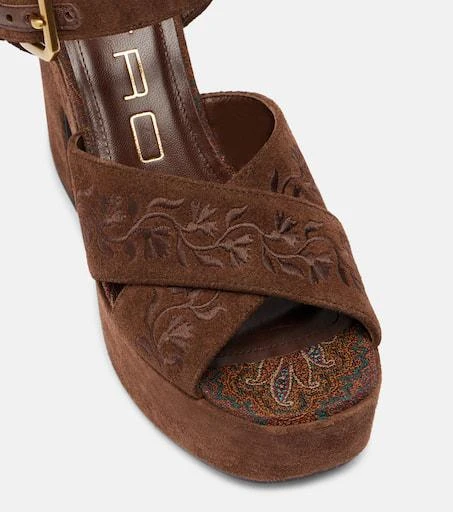 ETRO Floral embroidered suede platform sandals 5