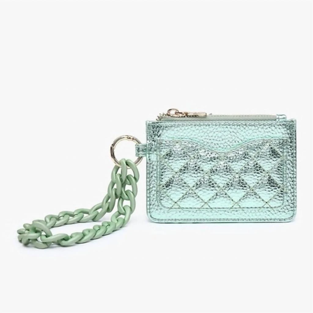 Jen & Co. Women's Rhodes Quilted Wallet With Chain Wristlet Bangle In Metallic Jadelite 1