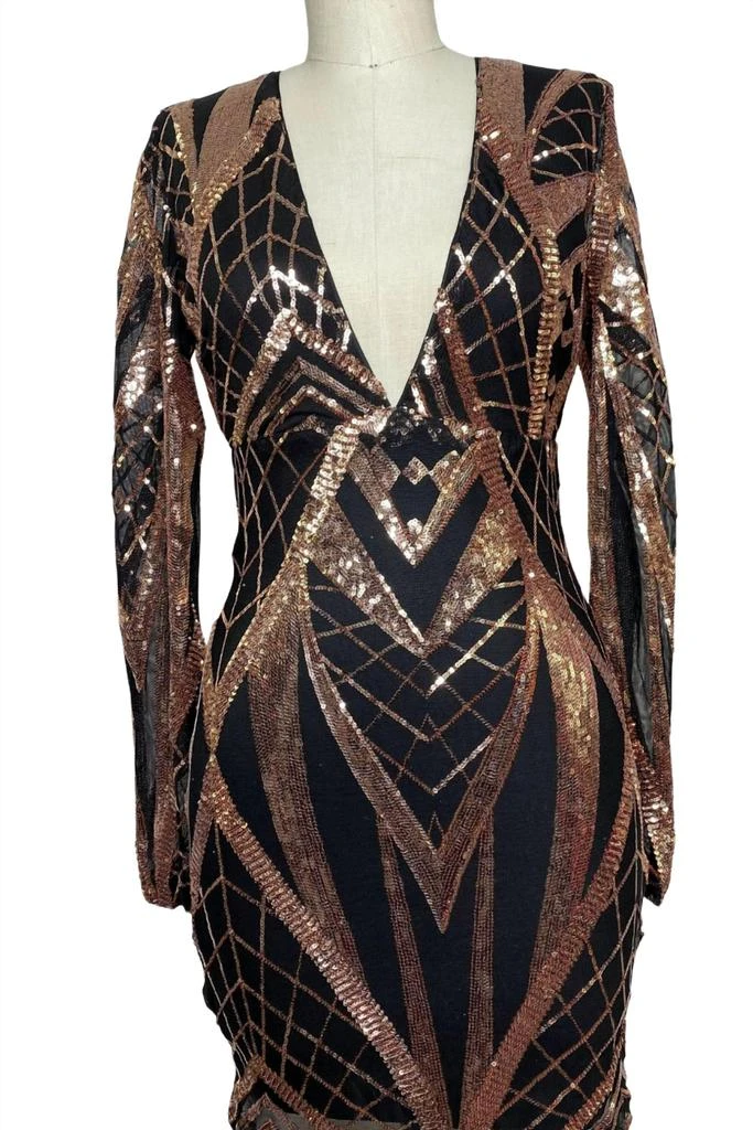Banjul Banjul - Black and Rose Gold Sequin Long Sleeve Mini Dress 1