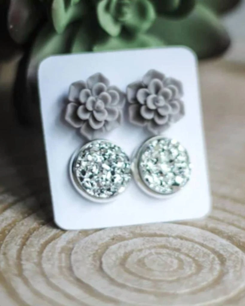 Urban Gemms Urban Gemms - Women
s Succulent 
Druzy Stud Earring Set