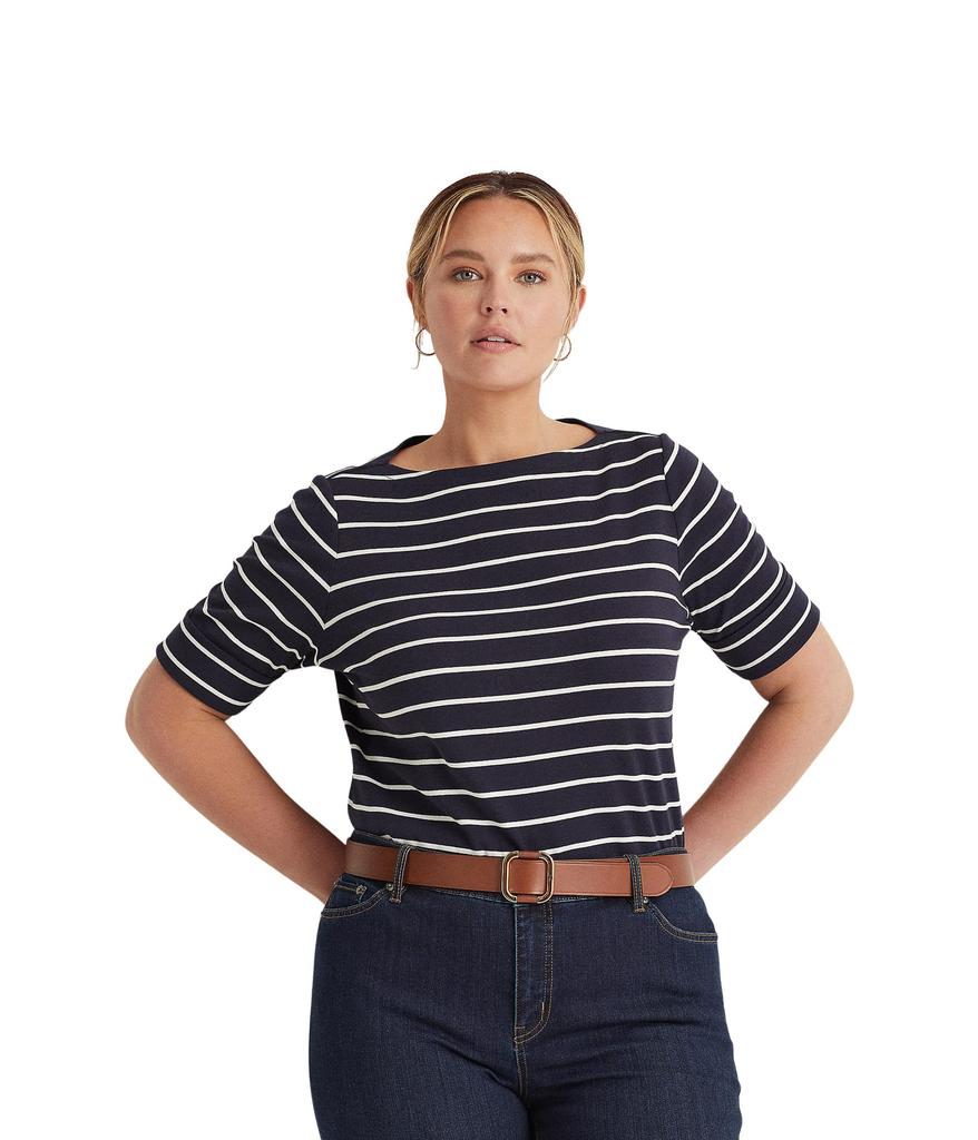 LAUREN Ralph Lauren Plus Size Striped Boatneck Top