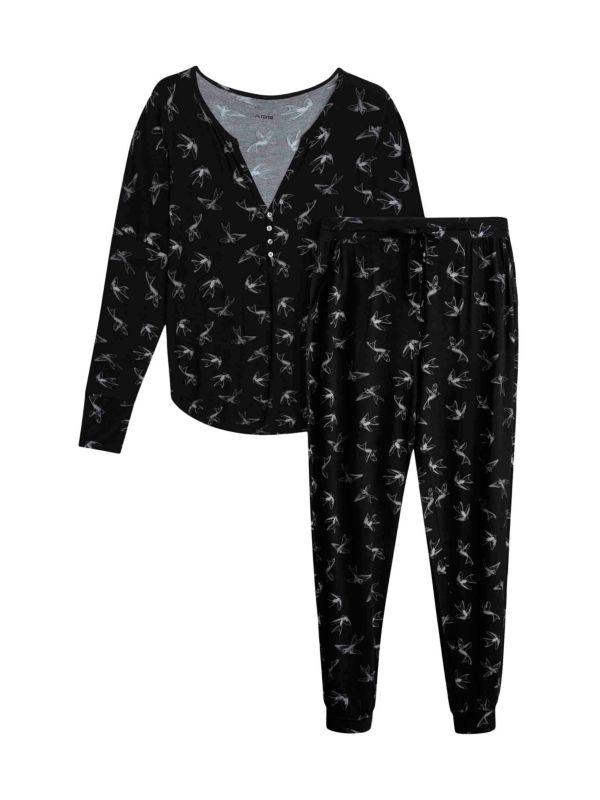 AQS 2-Piece Bird-Print Shirt & Pants Pajama Set