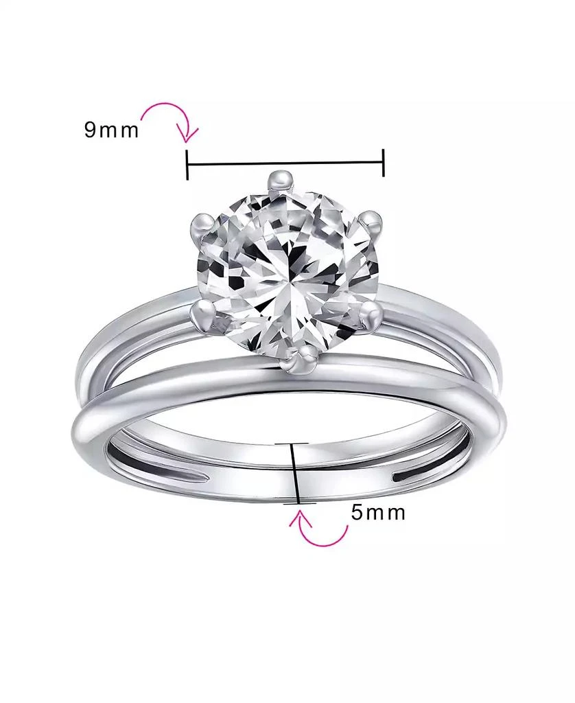 Bling Jewelry Traditional CZ Cubic Zirconia Promise 3CTW 6 Prong Solitaire Ring Set 
Band Sterling Silver 4