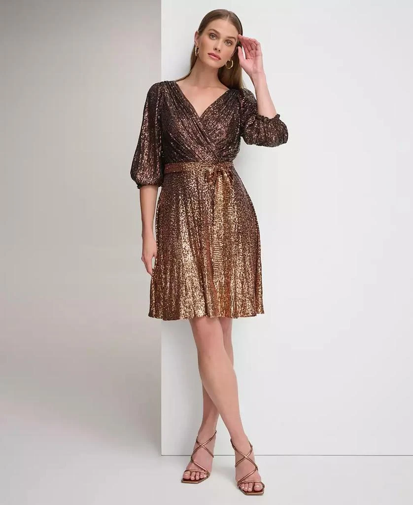 strapless open back dress Final Sale Plus Size Long Sleeve Faux Wrap Sequin BodyCon Dress in Bla –  Chic And Curvy main image 1