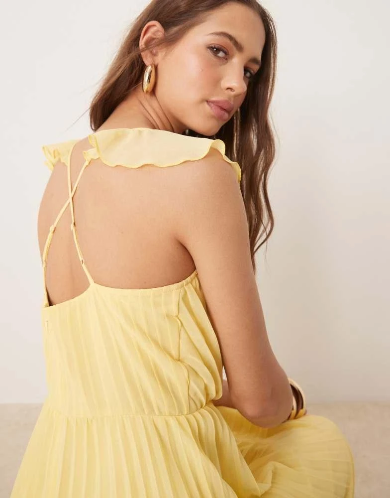 ASOS ASOS DESIGN frill wrap detail pleated midi dress in lemon yellow 3