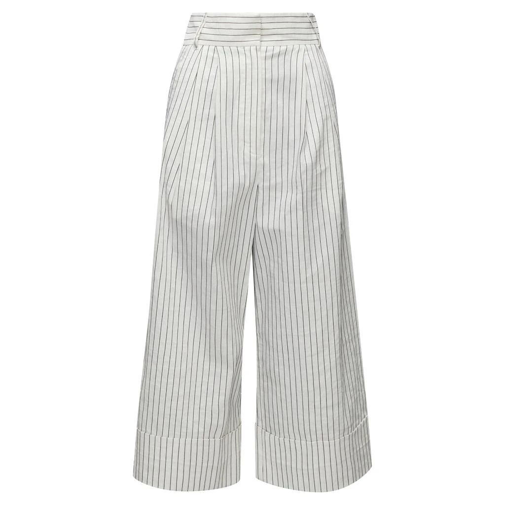 Tibi pinstriped linen pleated wide leg cropped pants 1
