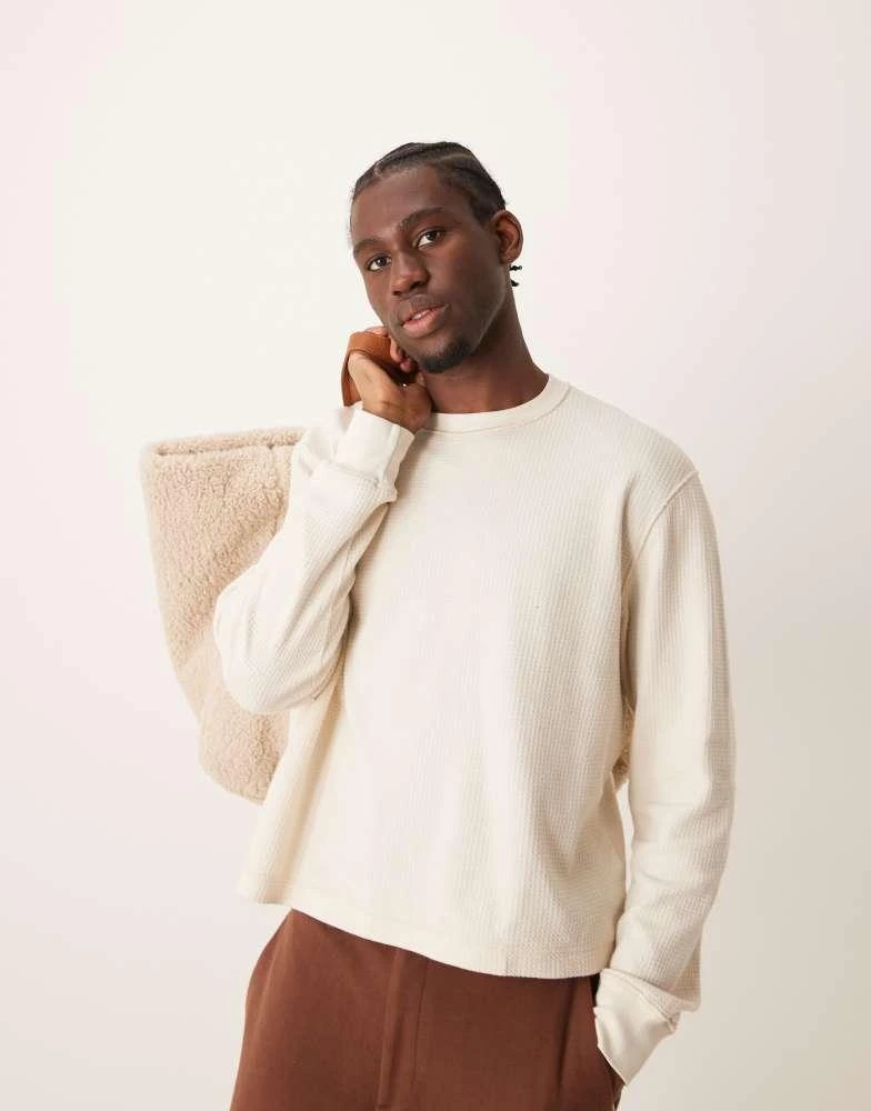 Abercrombie & Fitch Abercrombie & Fitch waffle crop long sleeve t-shirt in beige 1