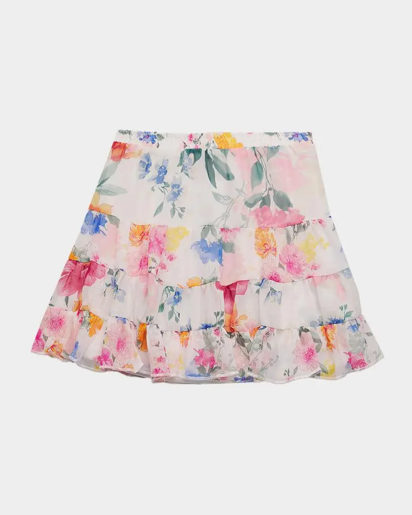 Hannah Banana Girl's Flower-Print Tiered Skirt, Size 4-14