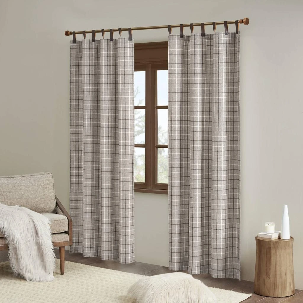 BreeBe 1-Piece 50x95
 Plaid Faux Leather Tab Top Curtain Panel with Fleece Lining,Brown