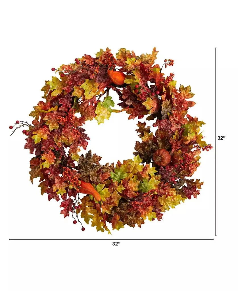 NEARLY NATURAL 32" Autumn Oak Leaf, Berries and Pumpkin Artificial Autumn Wreath 2