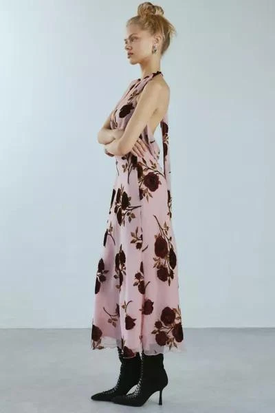 For Love & Lemons For Love & Lemons Rose Velvet Halter Maxi Dress 3