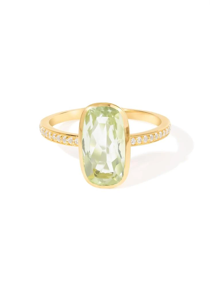 Tiramisu 14K Gold Plated Over 925 Sterling Silver Green Amethyst Verdant Halo Pave Ring 3