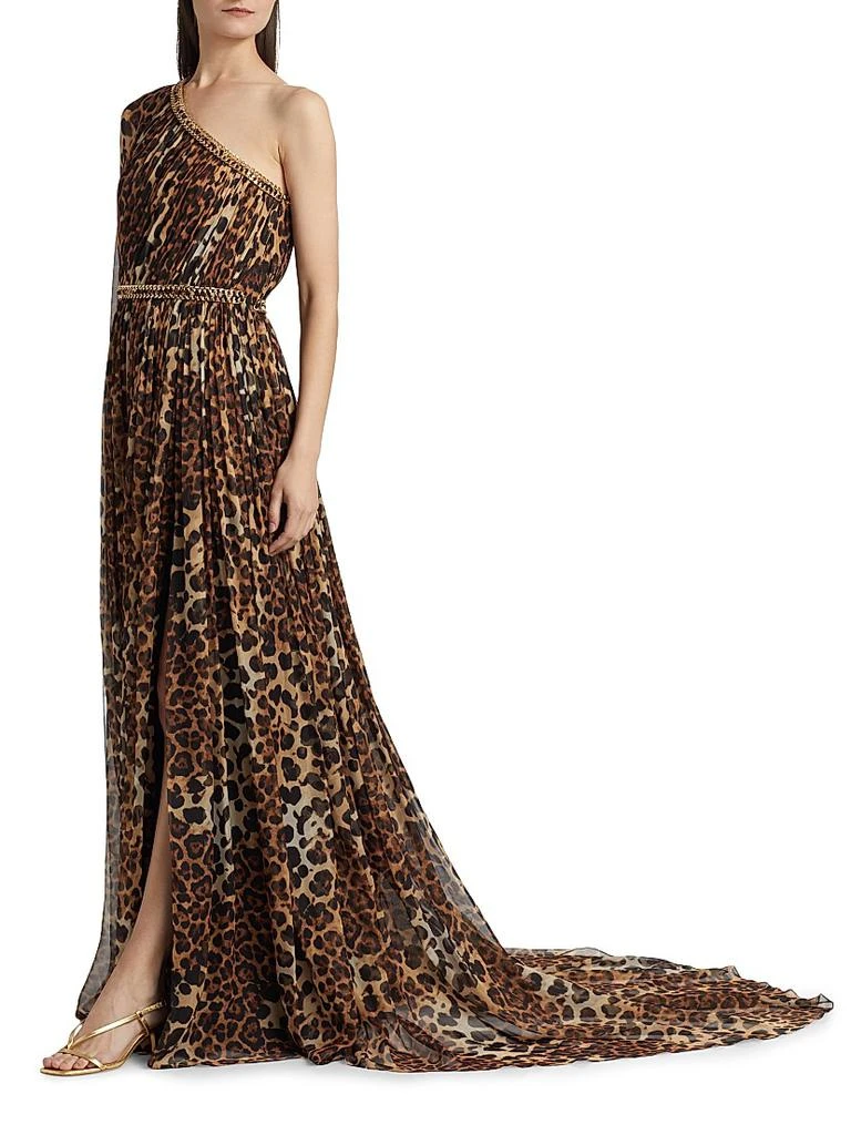 Pamella Roland Leopard-Print Chiffon One-Shoulder Gown 4