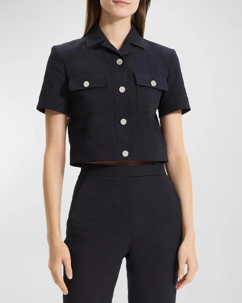 Theory Seersucker Cropped Short-Sleeve Jacket 3