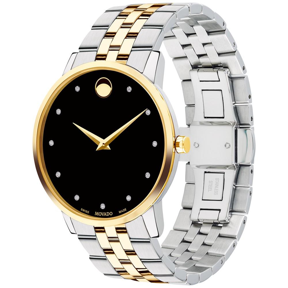 Movado Men's Swiss Museum Classic Diamond-Accent Two-Tone PVD Stainless Steel Bracelet Watch 40mm
