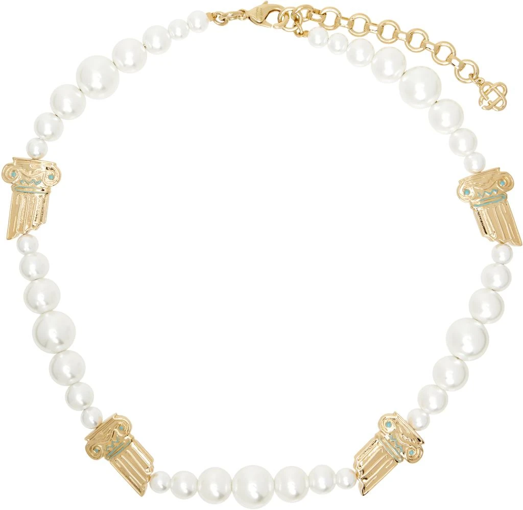 Casablanca Gold & White Gradient Faux-Pearl Column Necklace 1