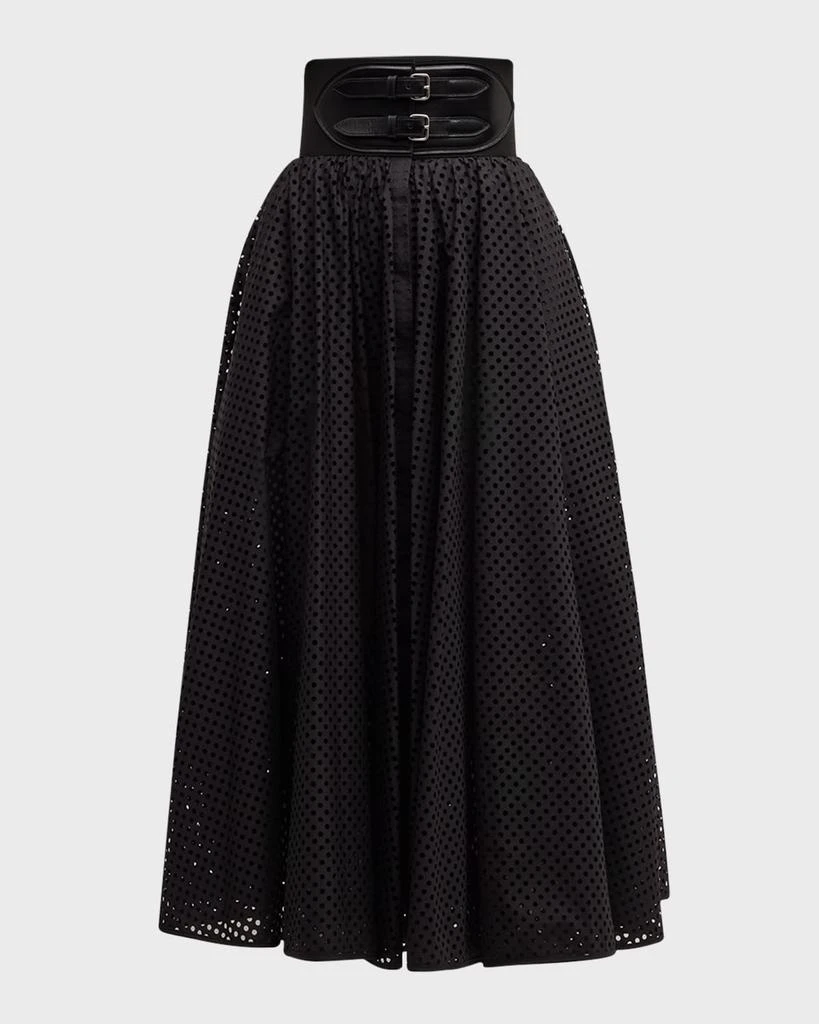 ALAIA Polka-Dot Double-Buckle Belt Midi Skirt 1