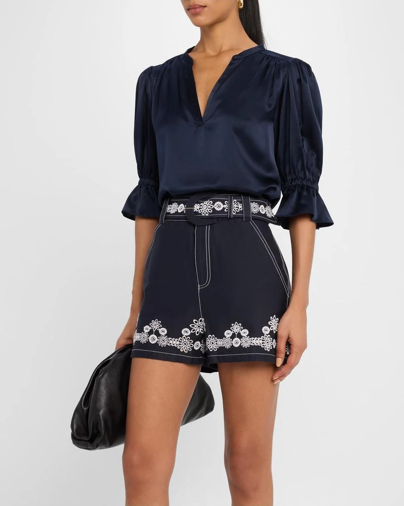 Cinq a Sept Fiona Silk Split-Neck Top 4