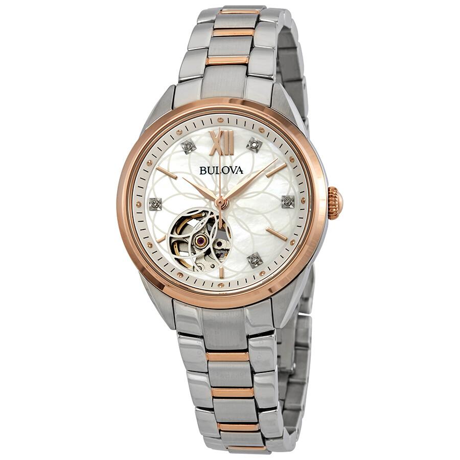 Bulova Classics Automatic Mother of Pearl Diamond Dial Ladies Watch 98P170