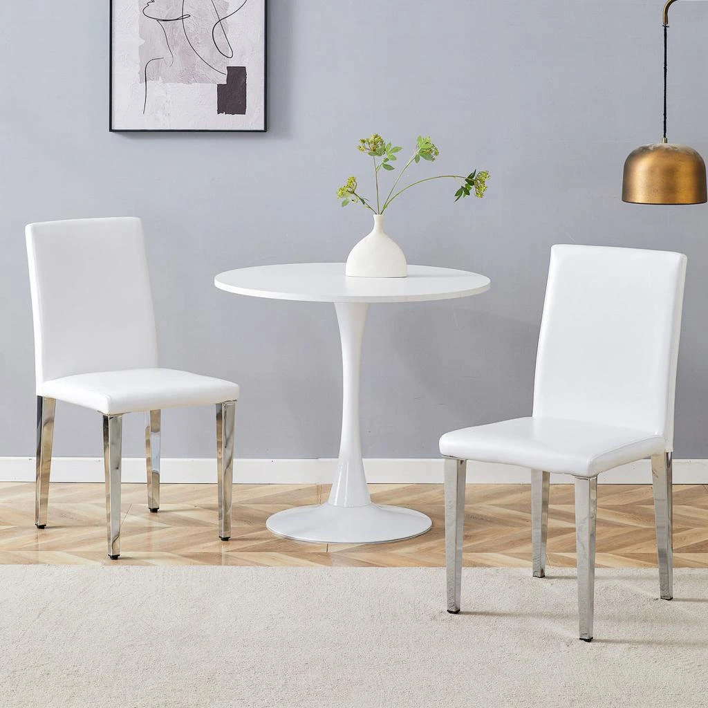 Streamdale Furniture Streamdale Two White PU Dining Chairs with Silver Metal Legs (Set of 2) 5