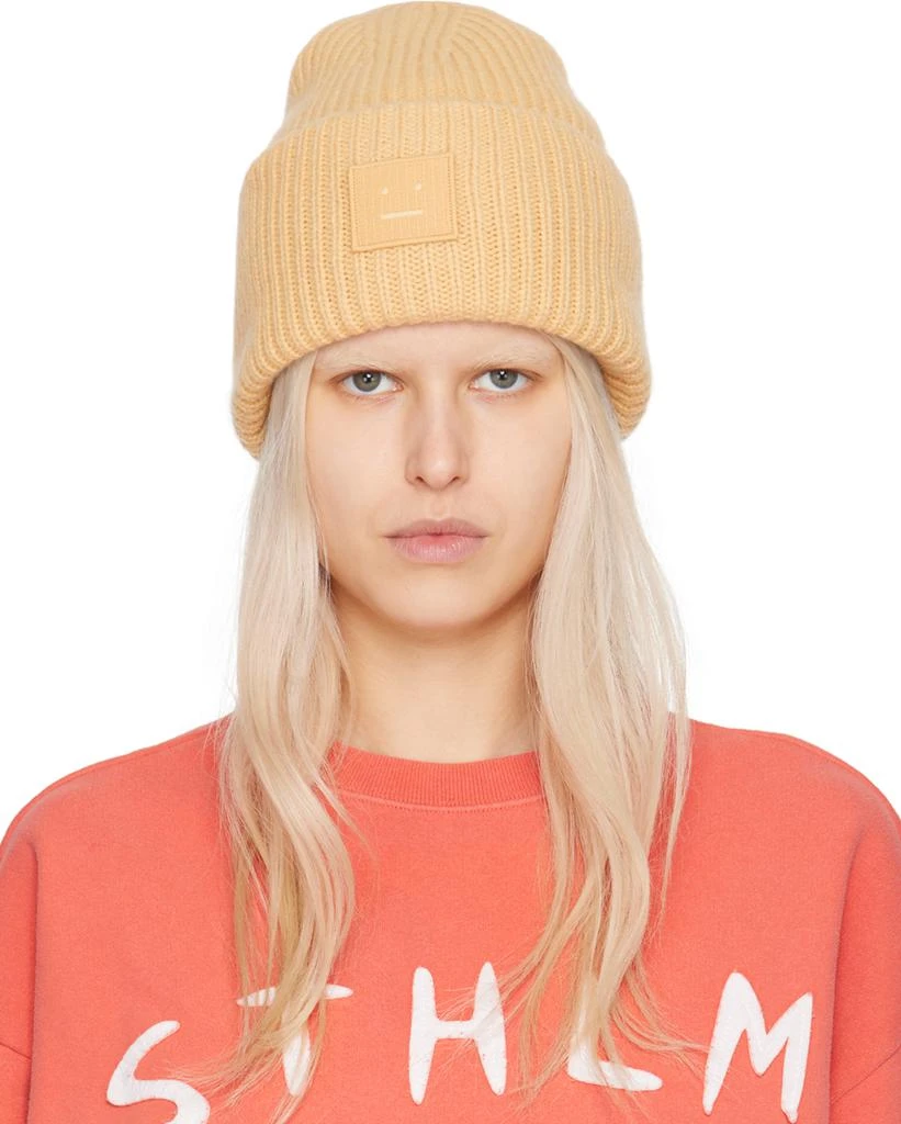 Acne Studios Beige Large Face Logo Beanie 1