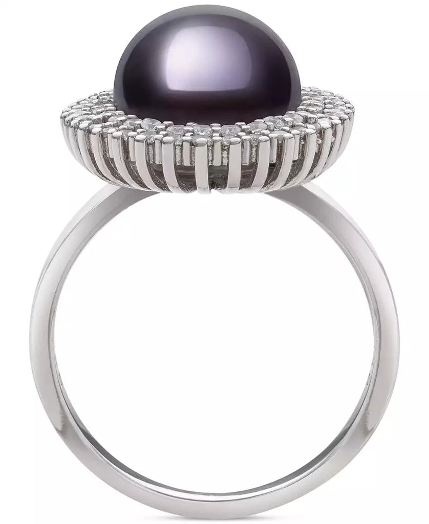 Belle de Mer Peacock Black Cultured Freshwater Pearl (10mm) & Cubic Zirconia Halo Ring in Sterling Silver (Also in White Cultured Freshwater Pearl) 3