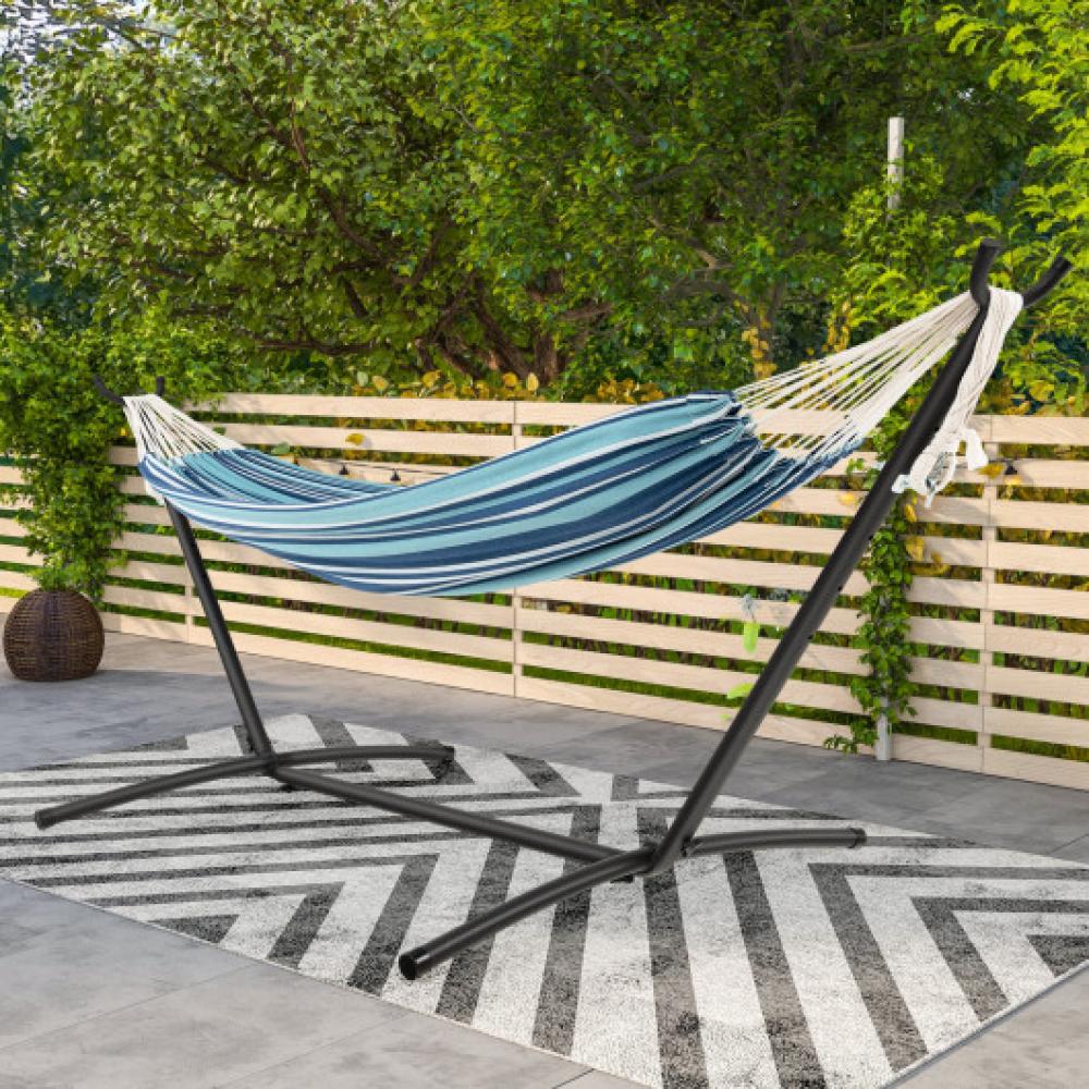 Hivvago Portable Indoor Outdoor 2-Person Double Hammock Set with Stand and Carrying Cases-Blue