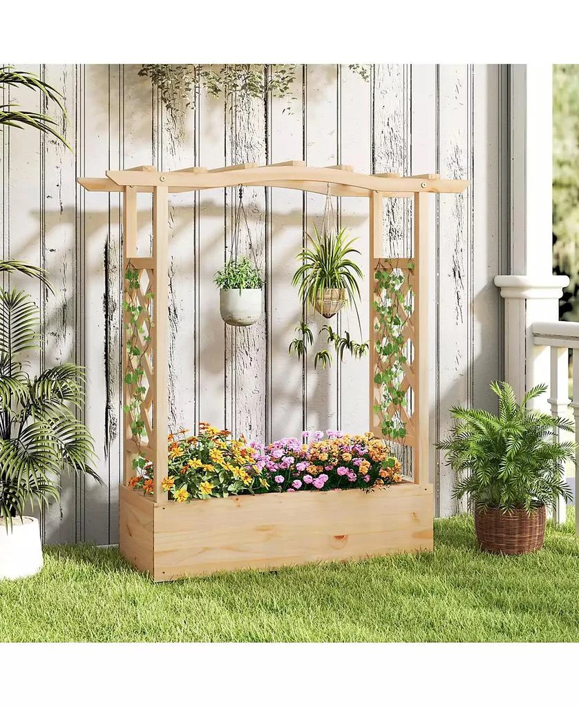GOUUN Wooden Raised Garden Bed Planter Box with Trellis and Hanging Roof 3