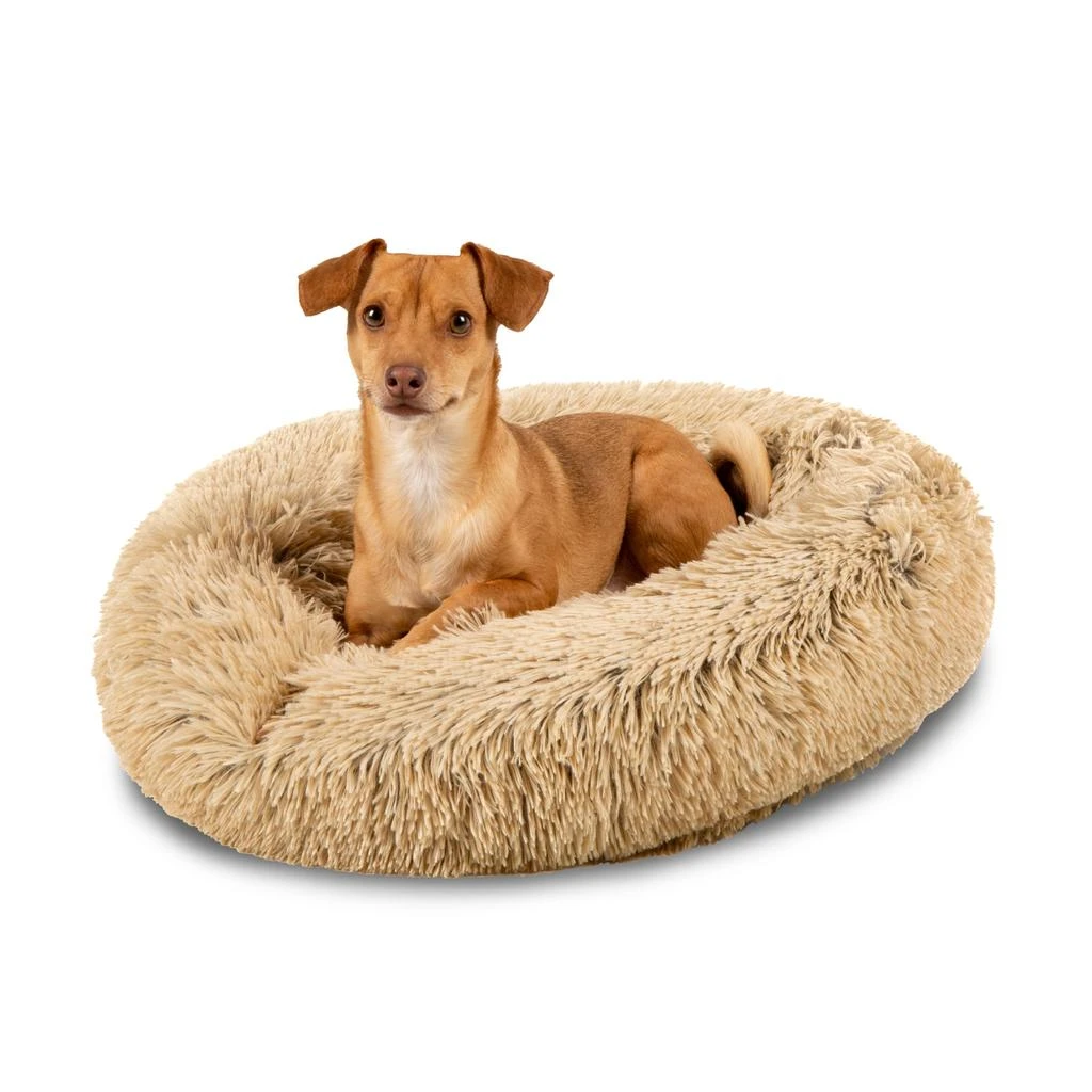 Best Choice Products Dog Bed Self-Warming Plush Shag Fur Donut Calming Pet Bed Cuddler - Brown 1
