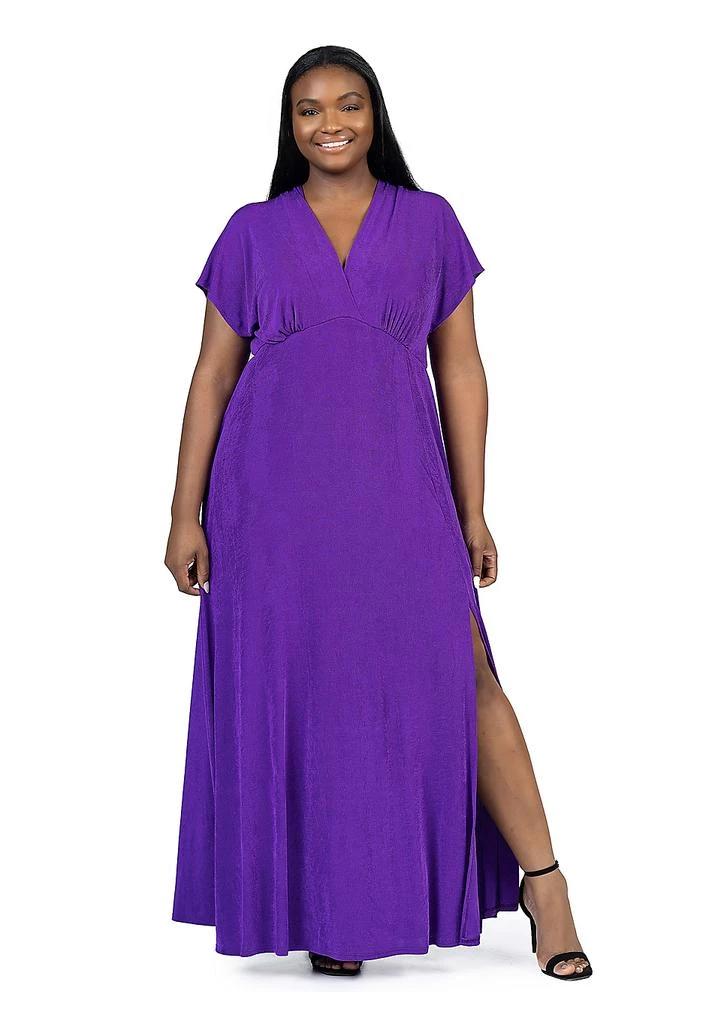 24seven Comfort Apparel Plus Size Flutter Sleeve Metallic Knit Maxi Dress Front Slit Empire Waist - Black - 3X