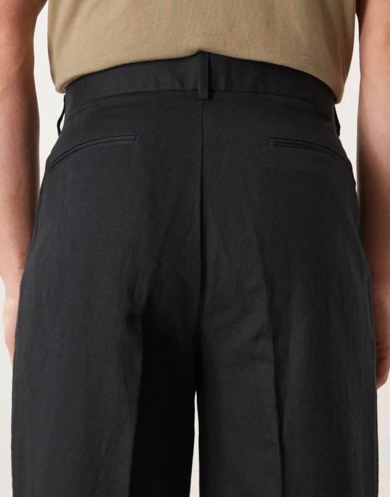 ASOS ASOS DESIGN smart pleated linen rich wide leg trousers in black 5