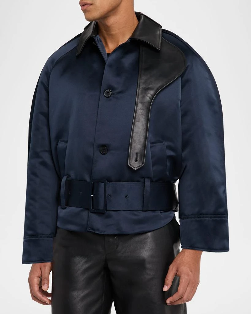 JW Anderson Belted Satin Rounded Blouson Jacket With Leather-Trim 3