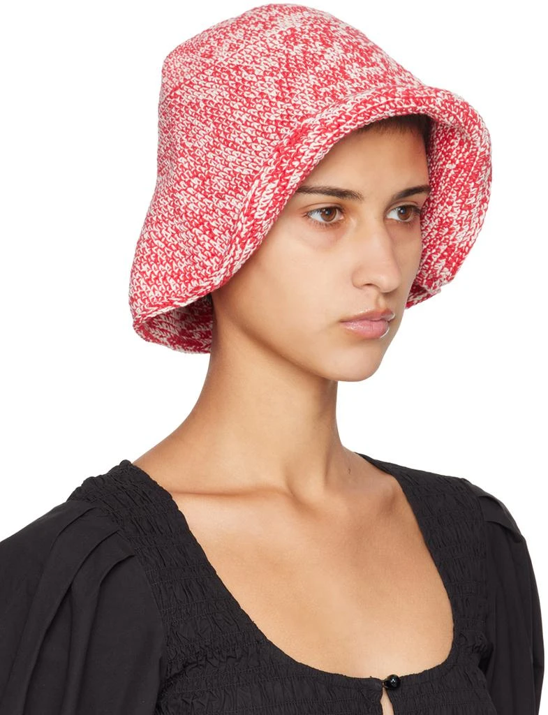 Ganni Red & White Crochet Bucket Hat 2