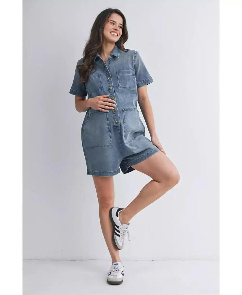 Hello Miz Maternity Nursing-Friendly Button Down Collared Short Sleeve Romper 4