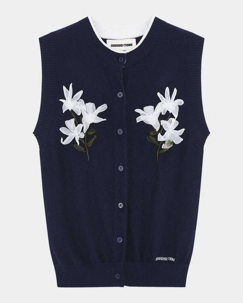 Shushu/Tong Floral Sleeveless Silk-Cashmere Cardigan 1