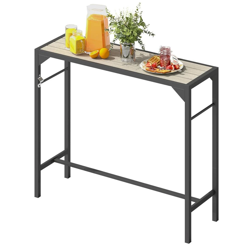 Hivvago Patio Bar Table with Bottle Opener and Wood-Look Top