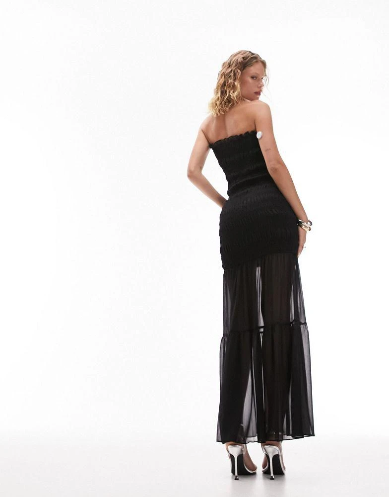 Topshop Topshop shirred bandeau maxi dress in black 4